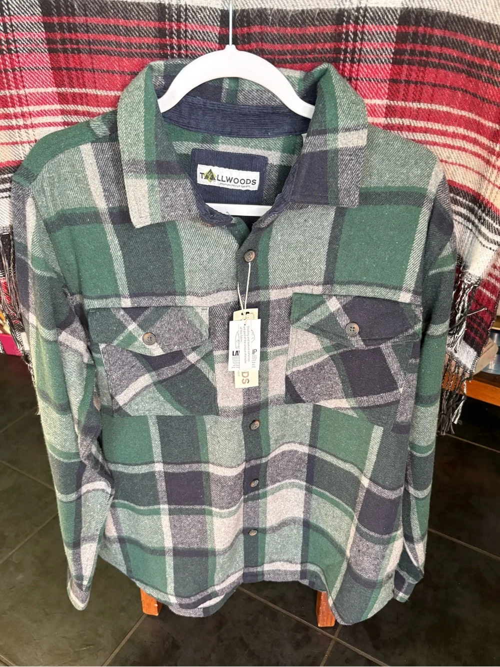Men’s button up vintage flannel OD green New with tags Tall woods L